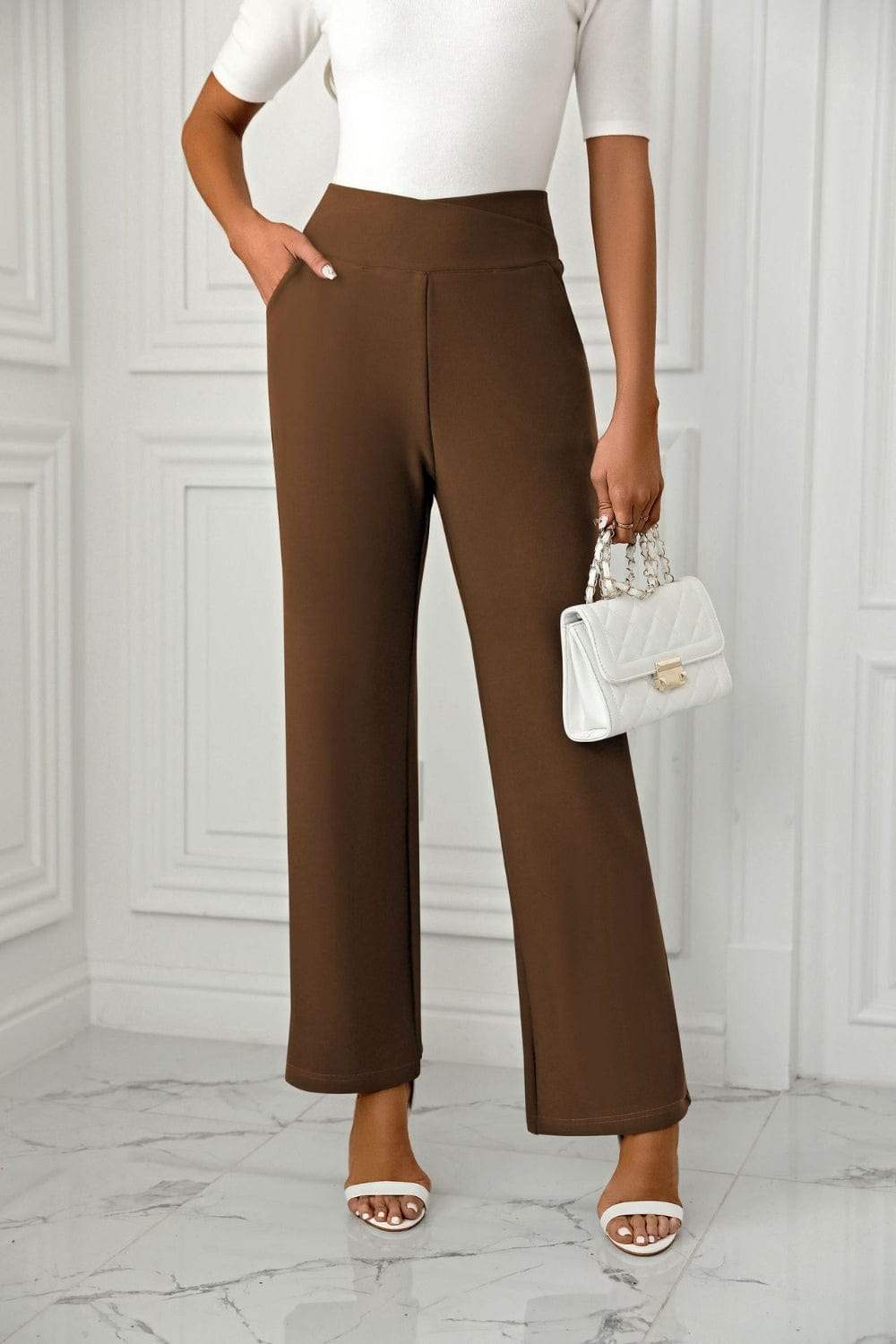 High Waist Straight Leg Pants - Trendsi - Flyclothing LLC