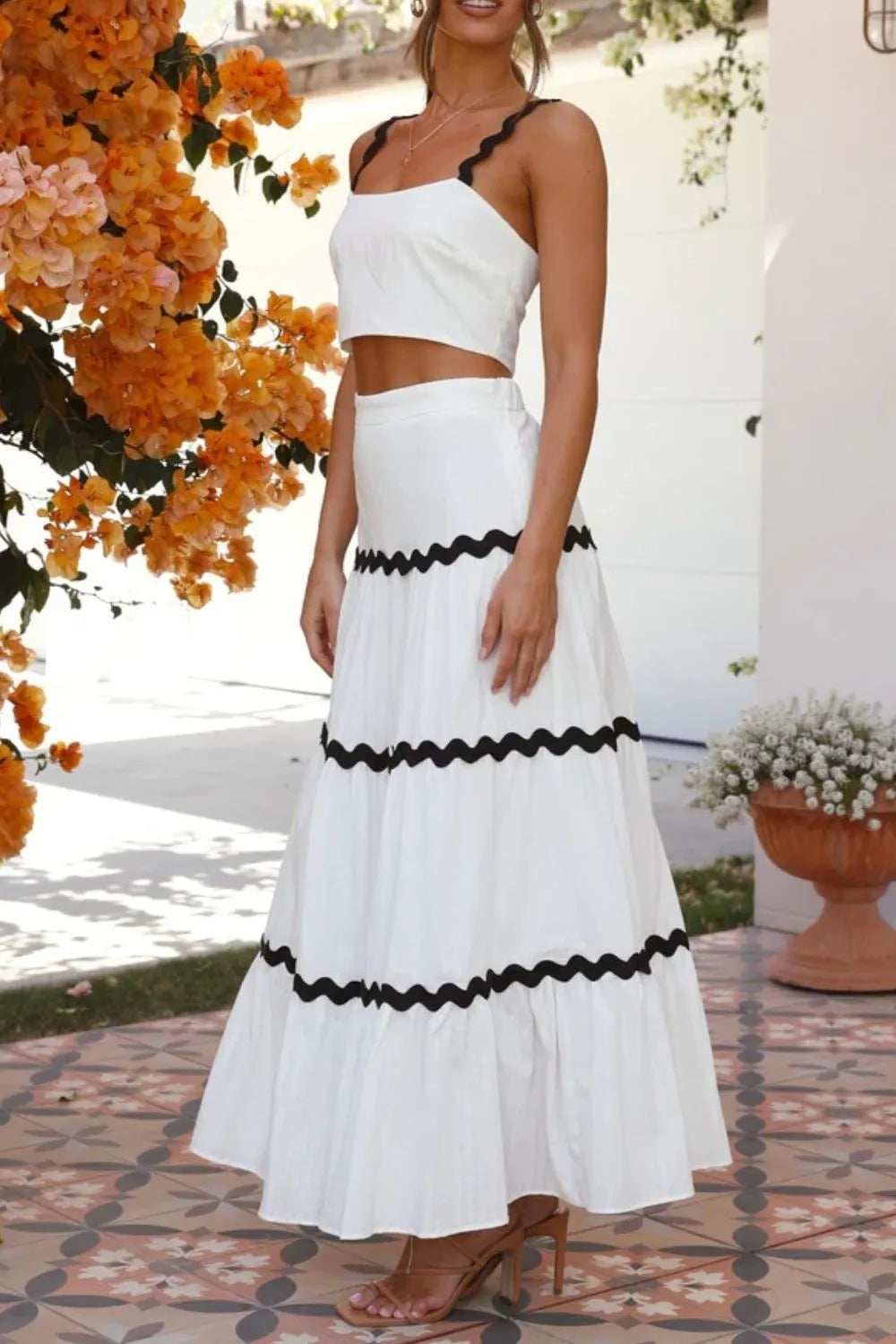 Contrast Trim Cami and Skirt Set - Trendsi - Flyclothing LLC