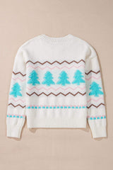 Christmas Tree Ribbed Hem Dropped Shoulder Sweater - Trendsi - Flyclothing LLC