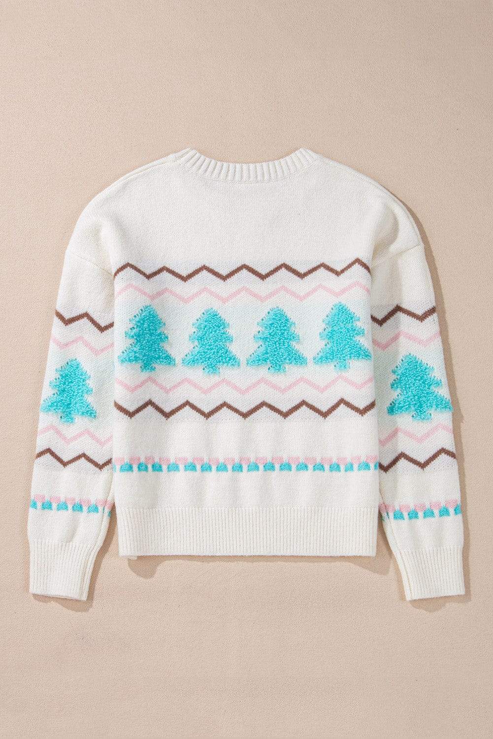 Christmas Tree Ribbed Hem Dropped Shoulder Sweater - Trendsi - Flyclothing LLC