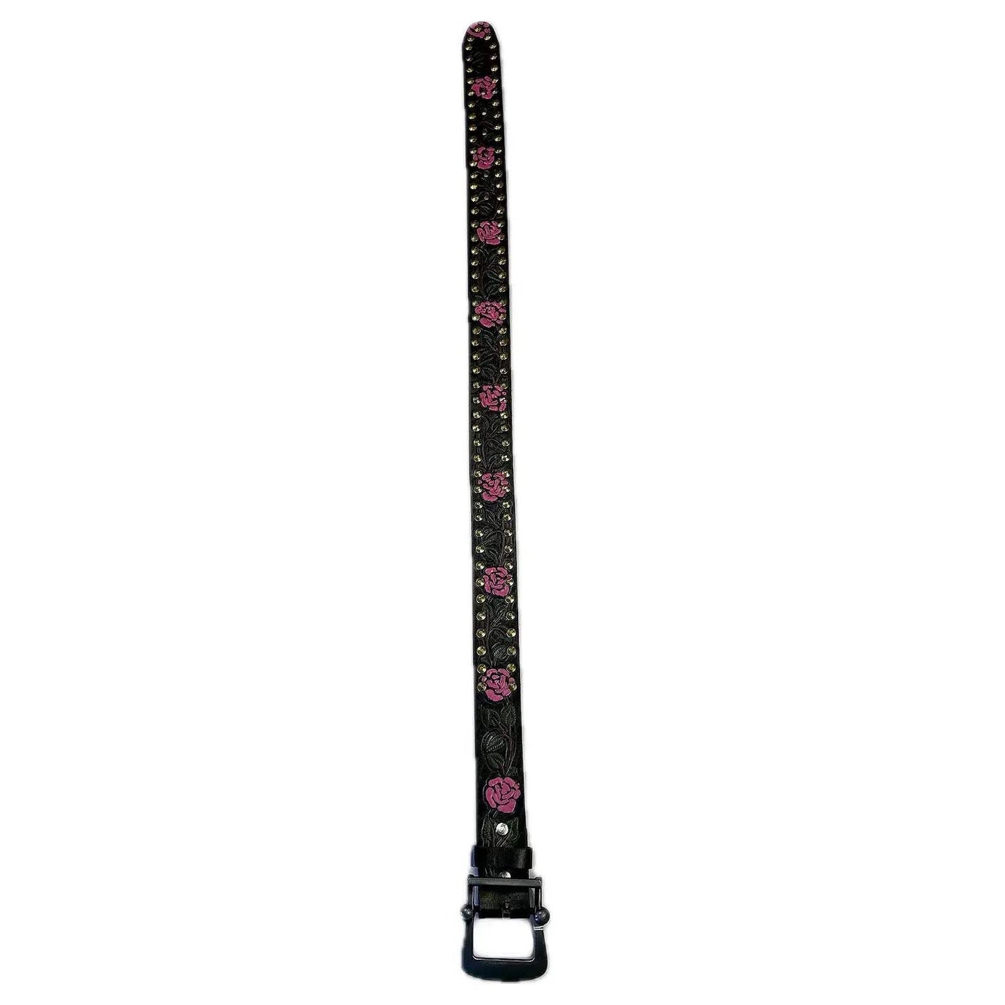 Rockmount Ranch Wear tooled rose leather belts black pink roses - Rockmount Clothing - Flyclothing LLC