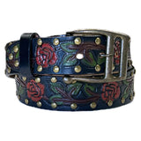 Rockmount Ranch Wear Black Tooled Genuine Leather Western Belt with Red Roses - Rockmount Clothing - Flyclothing LLC