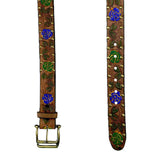 Rockmount Ranch Wear Brown Tooled Genuine Leather Western Belt with Blue Roses - Rockmount Clothing - Flyclothing LLC