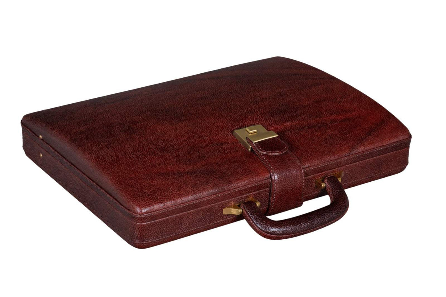Executive Men's Leather Attache Briefcase Brown/Cherry Red - Classy Leather Bags - Flyclothing LLC
