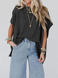 Lovelet Texture Round Neck Short Sleeve T-Shirt - Trendsi