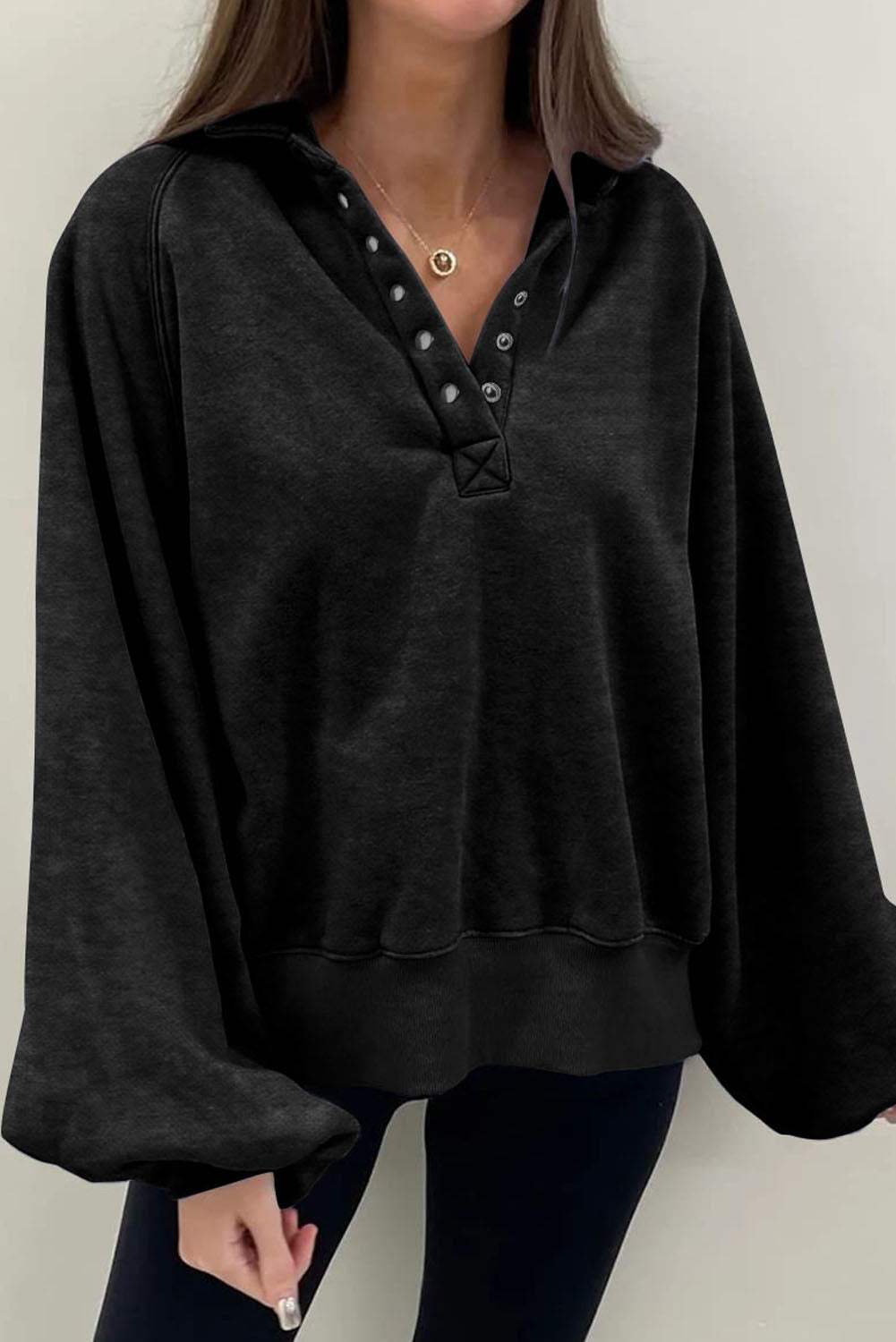 Half Snap Long Sleeve Sweatshirt - Trendsi - Flyclothing LLC