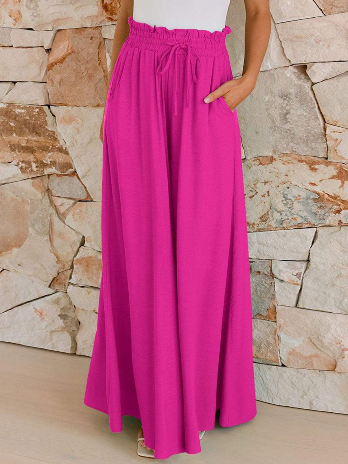 Drawstring Wide Leg Pants with Pockets - Trendsi - Flyclothing LLC
