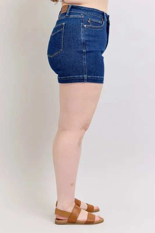 Judy Blue Full Size High Waist Tummy Control Denim Shorts Plus Size - Trendsi - Flyclothing LLC