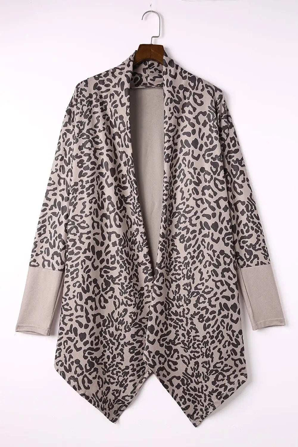Leopard Open Front Long Sleeve Cover-Up - Trendsi - Flyclothing LLC