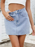 Solid Mini Denim Skirt - Trendsi - Flyclothing LLC