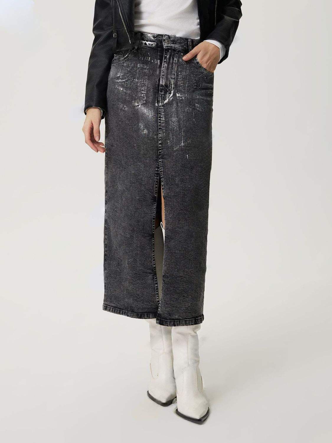 Slit Midi Denim Skirt with Pockets - Trendsi - Flyclothing LLC