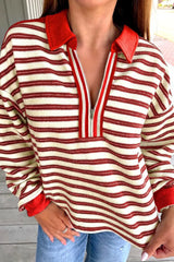 Striped Quarter-Zip Collar Sweatshirt - Trendsi - Flyclothing LLC