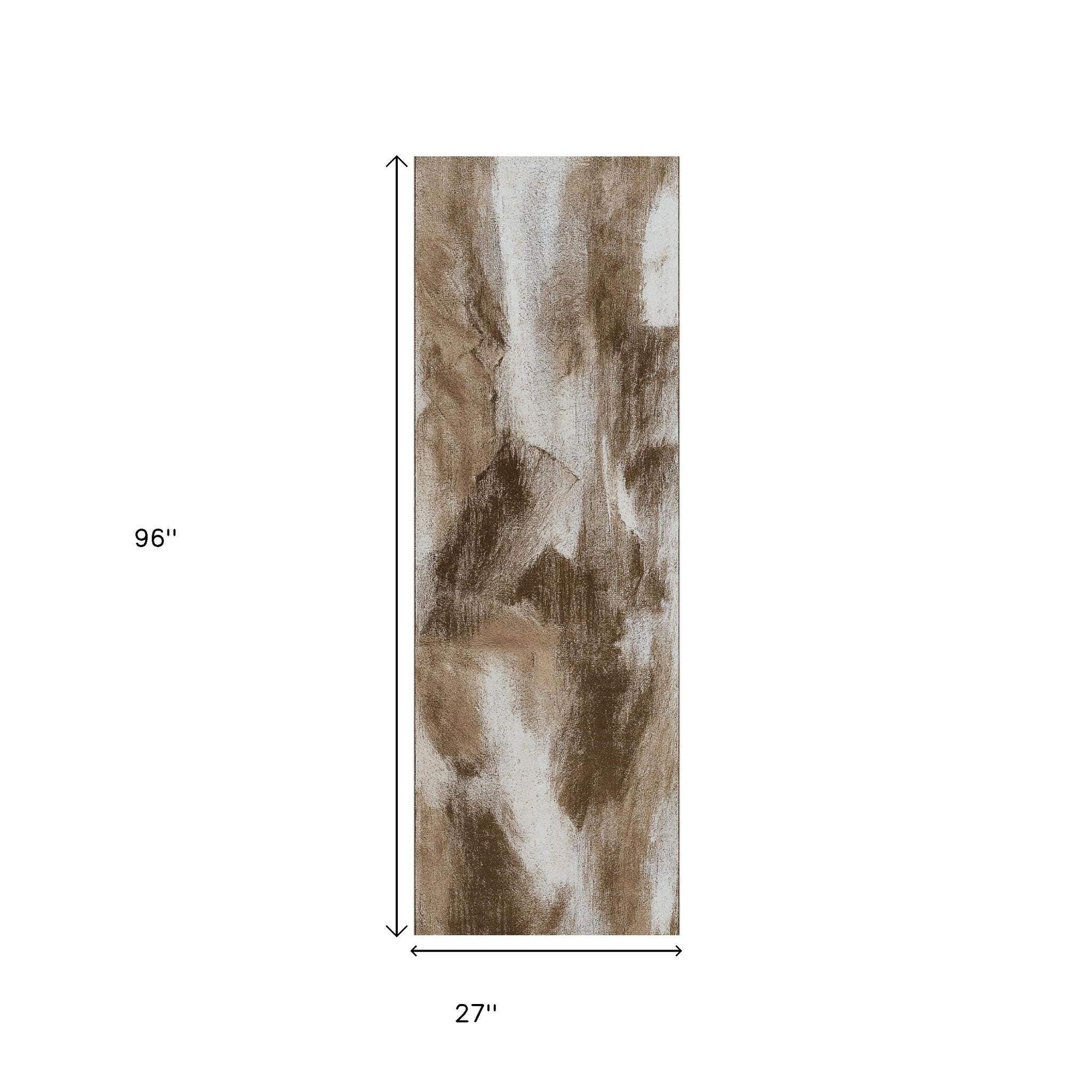 8' Brown And Beige Abstract Runner Rug - Homeroots - Flyclothing LLC