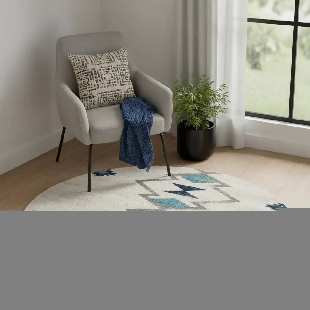 5' X 5' Beige Blue And Brown Abstract Round Rug - Homeroots - Flyclothing LLC
