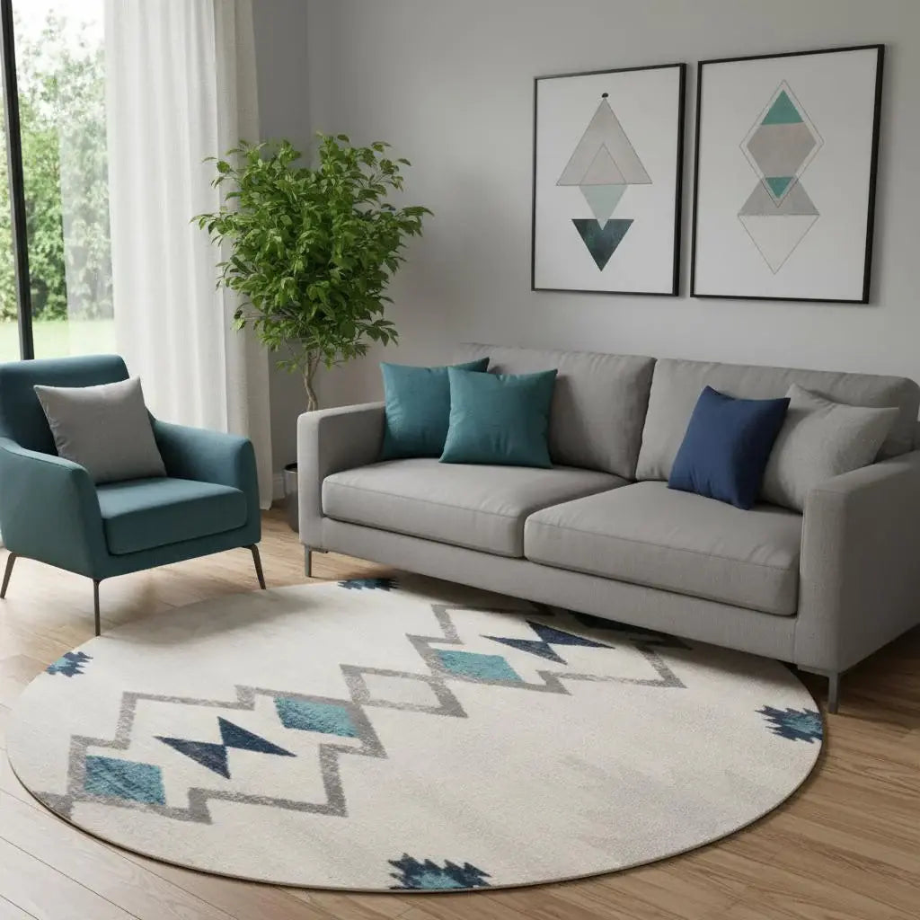 8' X 8' Beige Blue And Brown Abstract Round Rug - Homeroots - Flyclothing LLC
