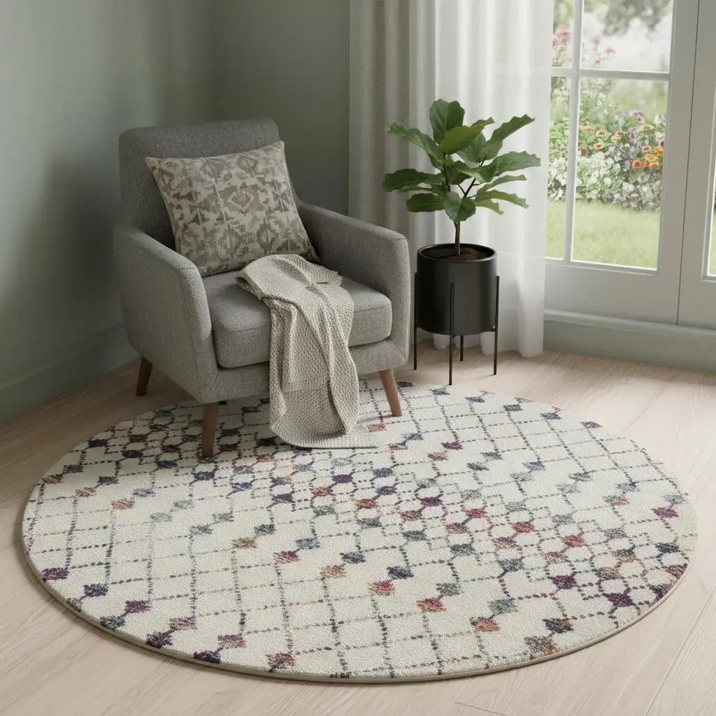 5' X 5' Beige And Blue Abstract Round Rug - Homeroots - Flyclothing LLC
