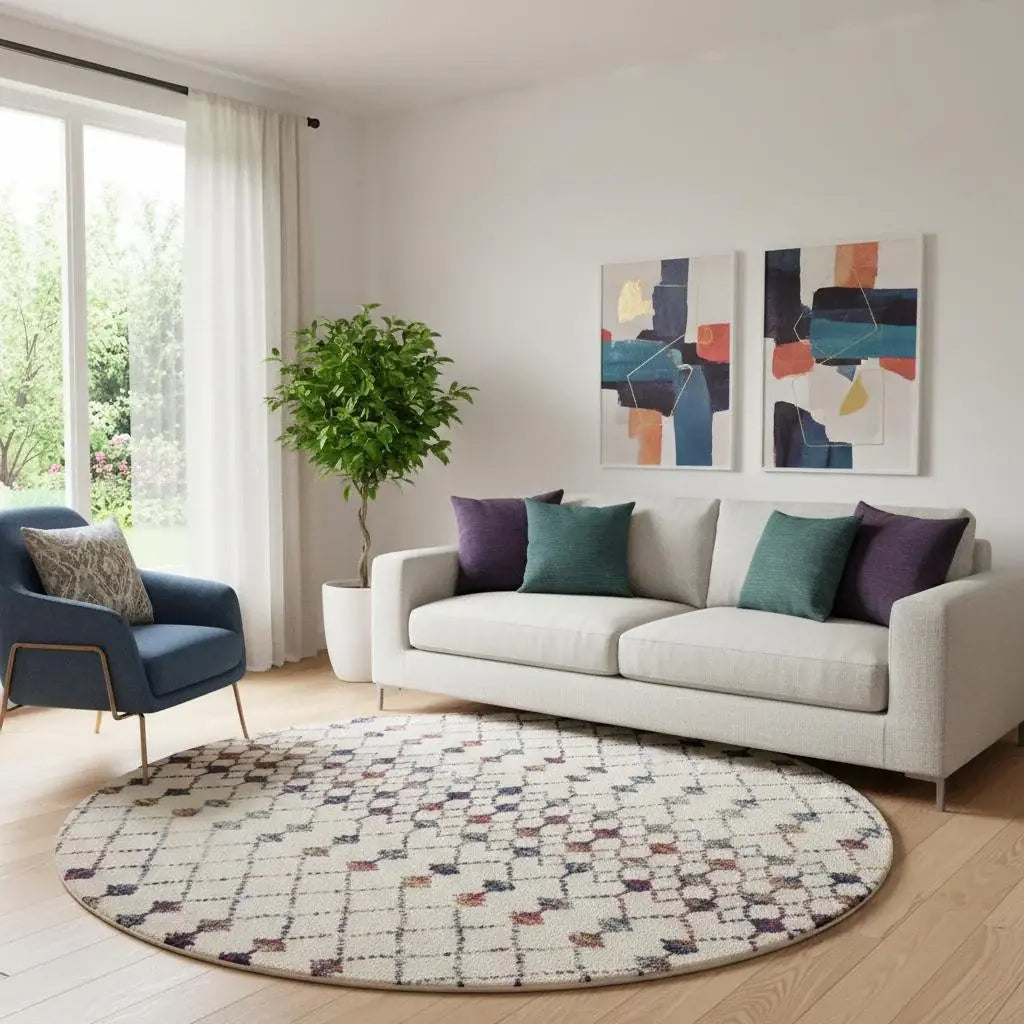 8' X 8' Beige And Blue Abstract Round Rug - Homeroots - Flyclothing LLC