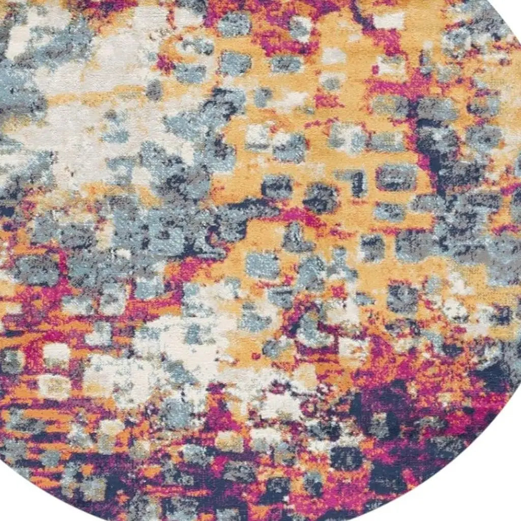 5' X 5' Yellow And Blue Abstract Round Rug - Homeroots - Flyclothing LLC