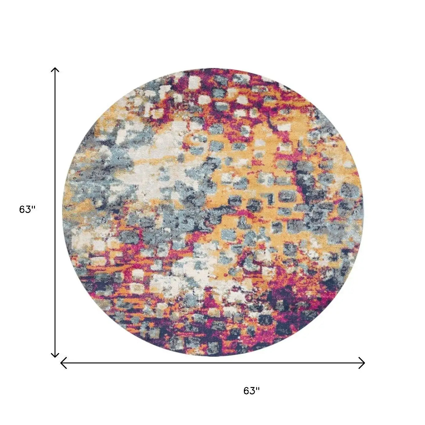 5' X 5' Yellow And Blue Abstract Round Rug - Homeroots - Flyclothing LLC