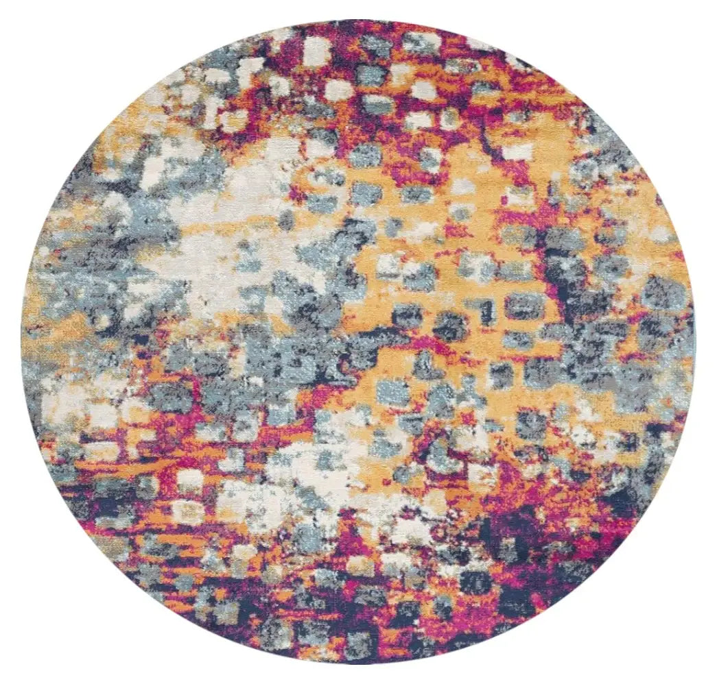 5' X 5' Yellow And Blue Abstract Round Rug - Homeroots - Flyclothing LLC