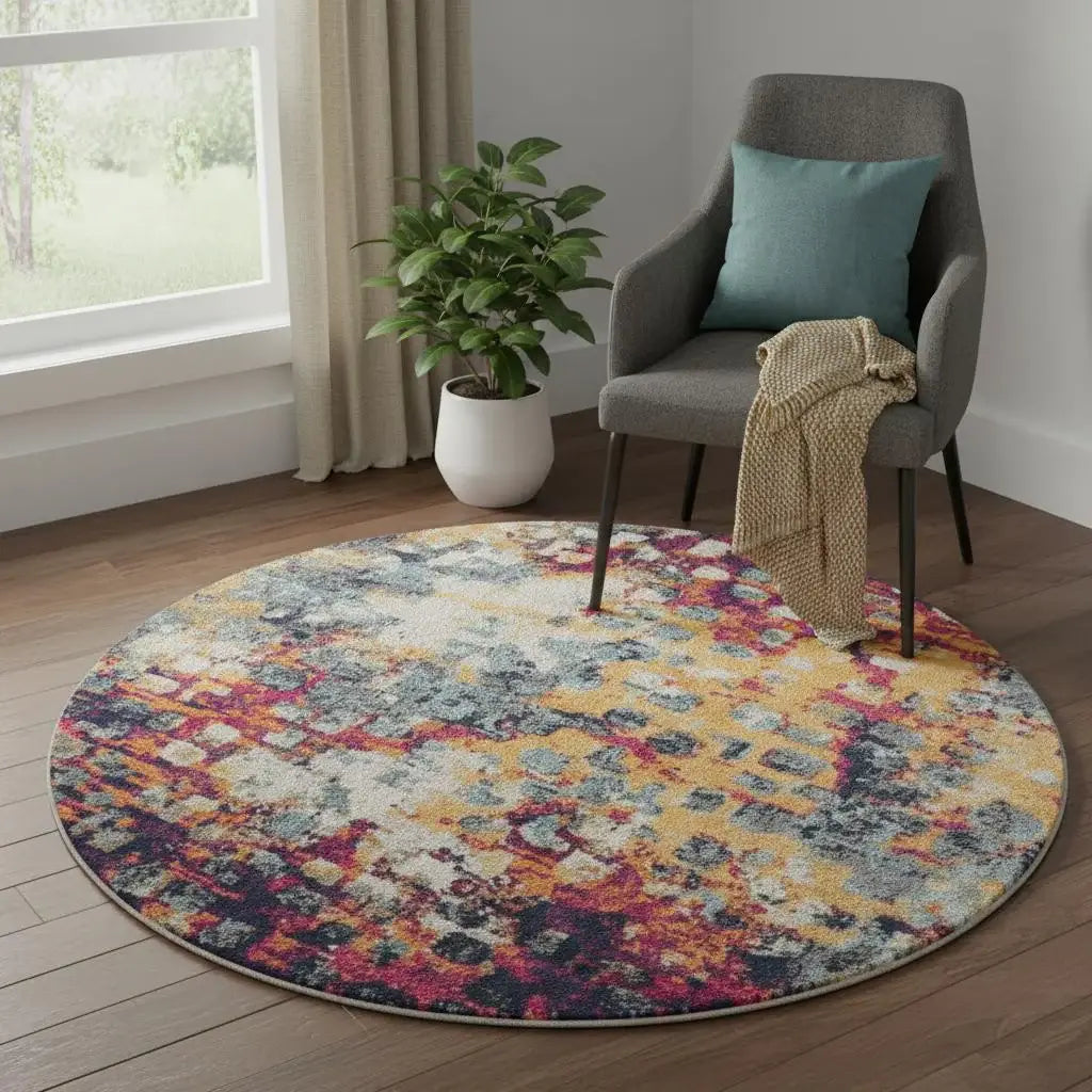 5' X 5' Yellow And Blue Abstract Round Rug - Homeroots - Flyclothing LLC