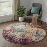 5' X 5' Yellow And Blue Abstract Round Rug - Homeroots - Flyclothing LLC