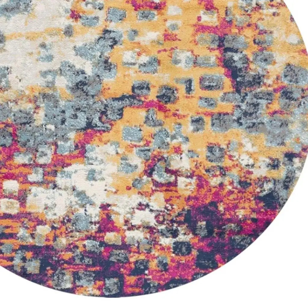 8' X 8' Yellow And Blue Abstract Round Rug - Homeroots - Flyclothing LLC