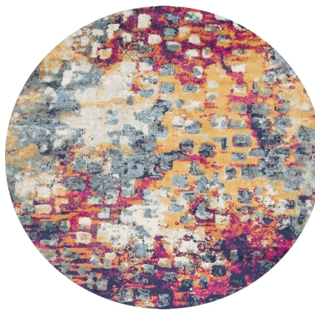 8' X 8' Yellow And Blue Abstract Round Rug - Homeroots - Flyclothing LLC