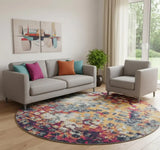 8' X 8' Yellow And Blue Abstract Round Rug - Homeroots - Flyclothing LLC