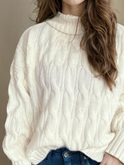 Cable-Knit Turtleneck Long Sleeve Sweater - Trendsi
