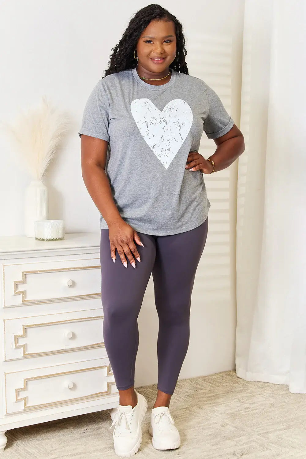 Simply Love Heart Graphic Cuffed Short Sleeve T-Shirt - Trendsi - Flyclothing LLC