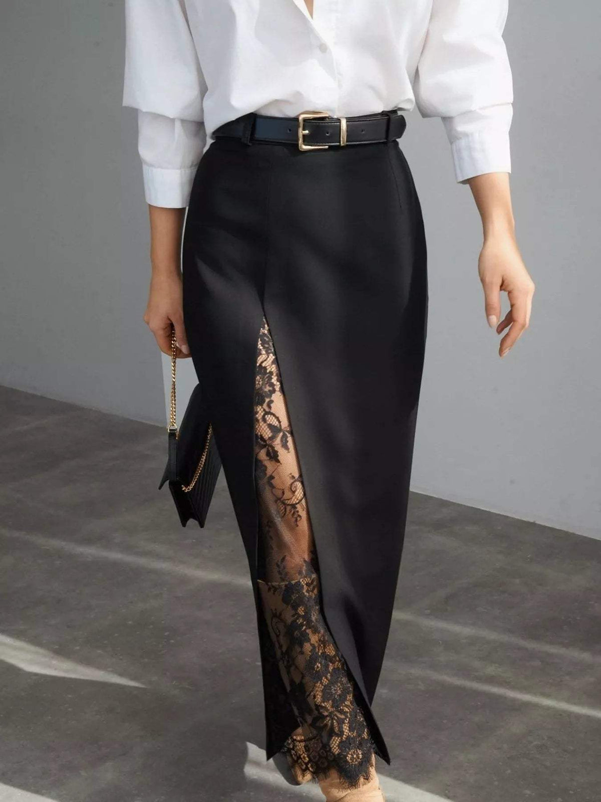 Elegant Lace-Trimmed Slit A-Line Skirt - Trendsi - Flyclothing LLC