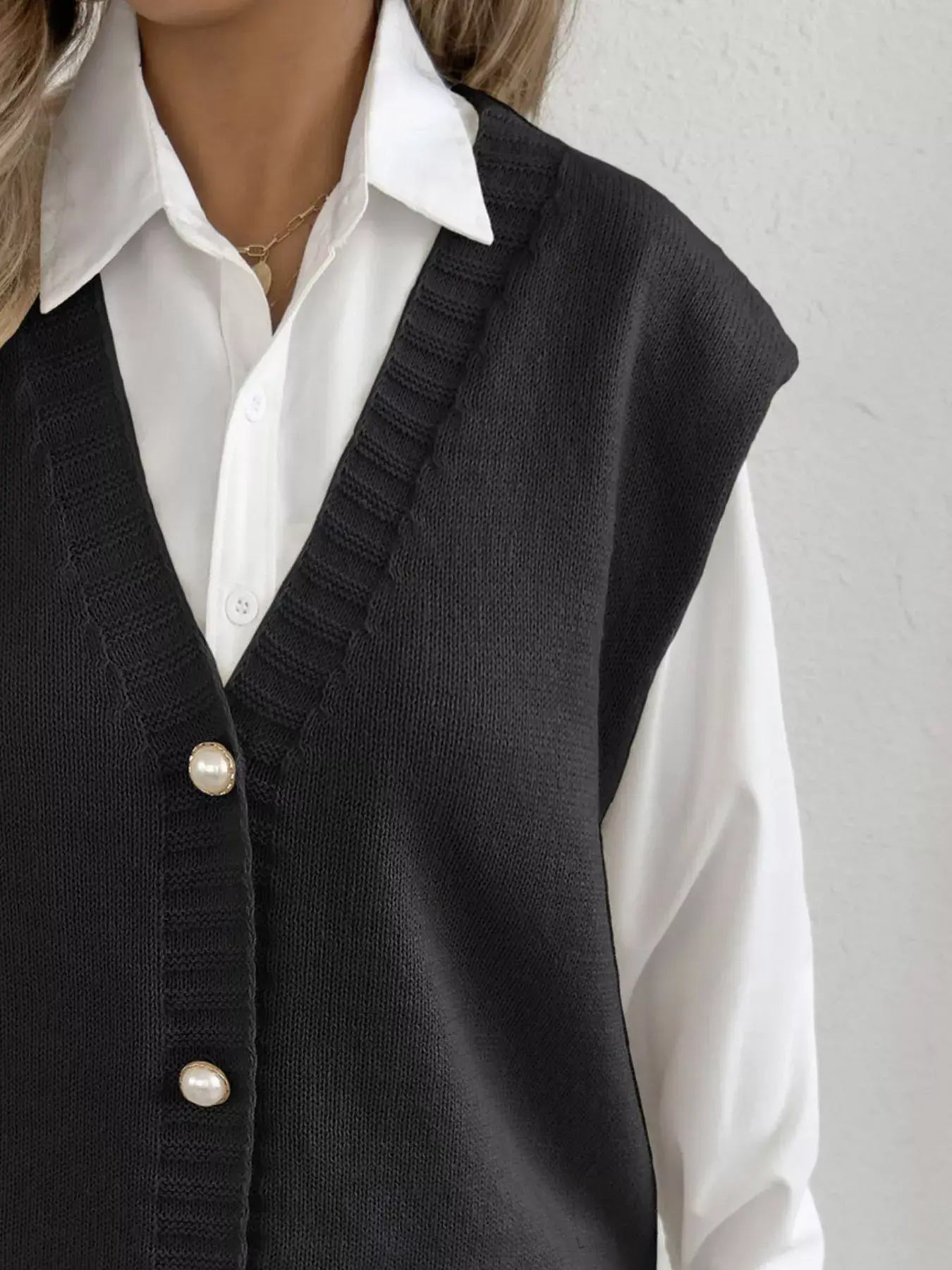 Button-Down Button Up Sweater Vest - Trendsi - Flyclothing LLC