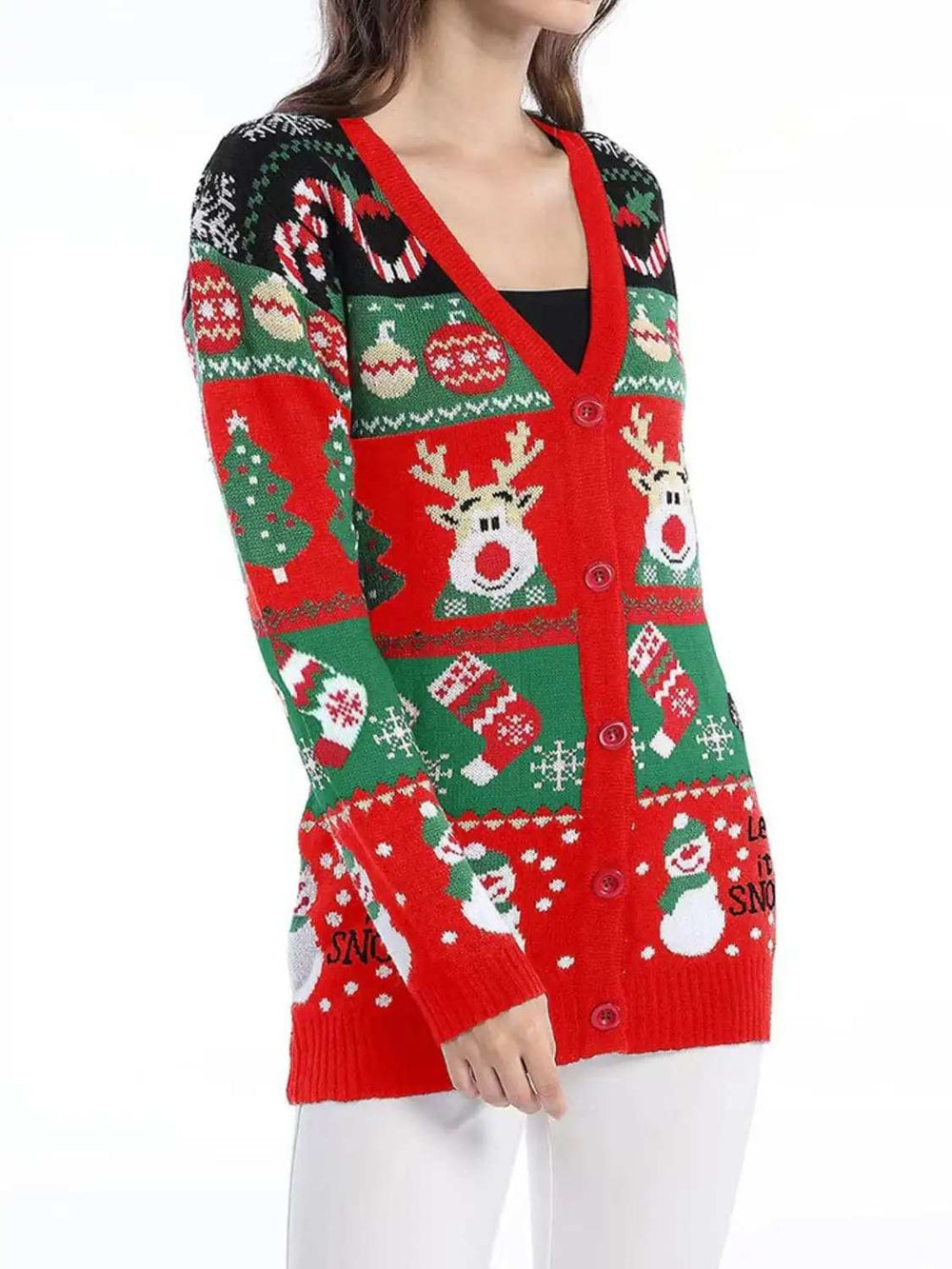 Reindeer Button Up Long Sleeve Cardigan - Trendsi - Flyclothing LLC