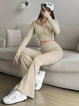 Zip Up Long Sleeve Top and Pants Set - Trendsi - Flyclothing LLC