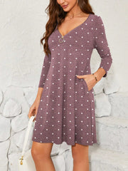 Polka Dot Quarter Zip Long Sleeve Dress - Trendsi