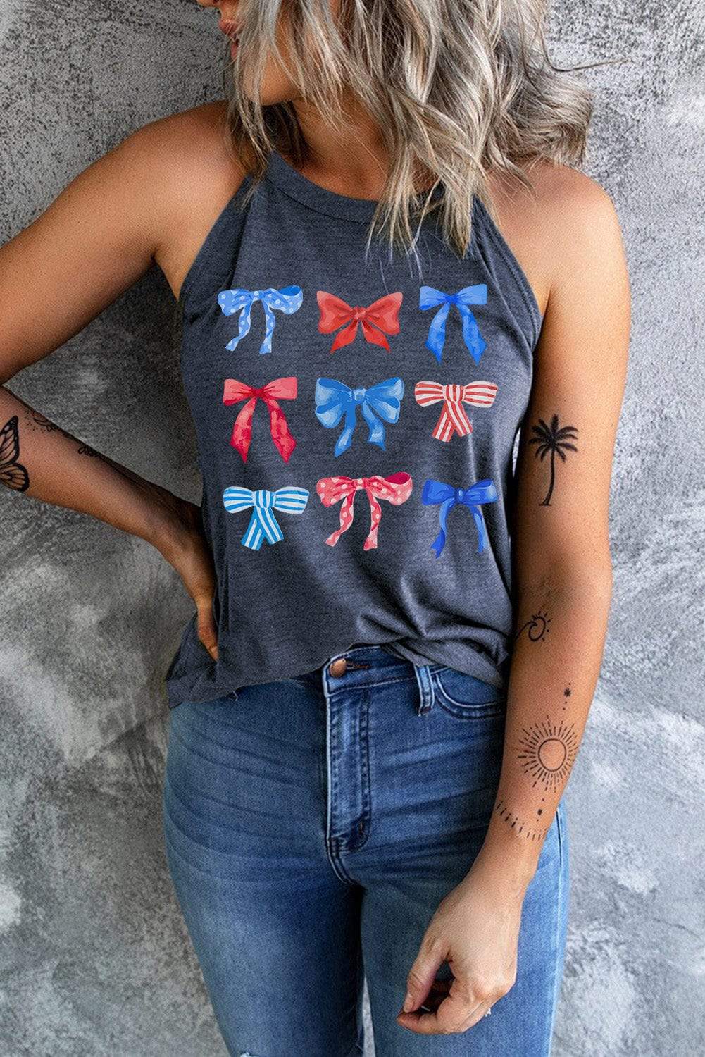 Bow Graphic Round Neck Tank - Trendsi - Flyclothing LLC
