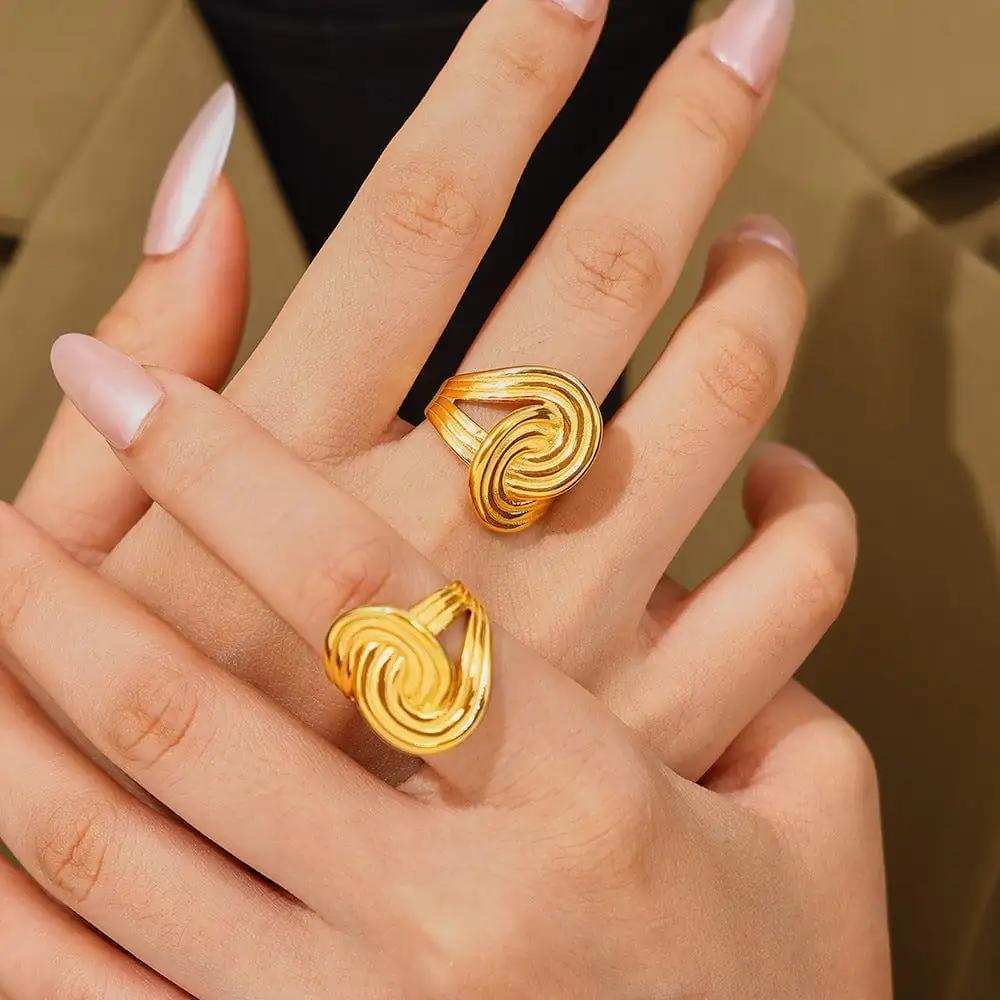 18K Gold-Plated Twisted Ring - Trendsi - Flyclothing LLC