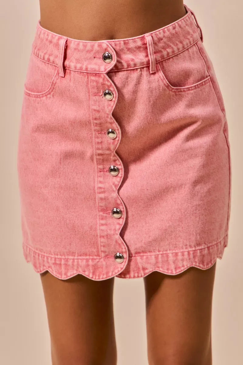 SO ME Vintage Wash Scallop Edge Denim Mini Skirt - Trendsi - Flyclothing LLC