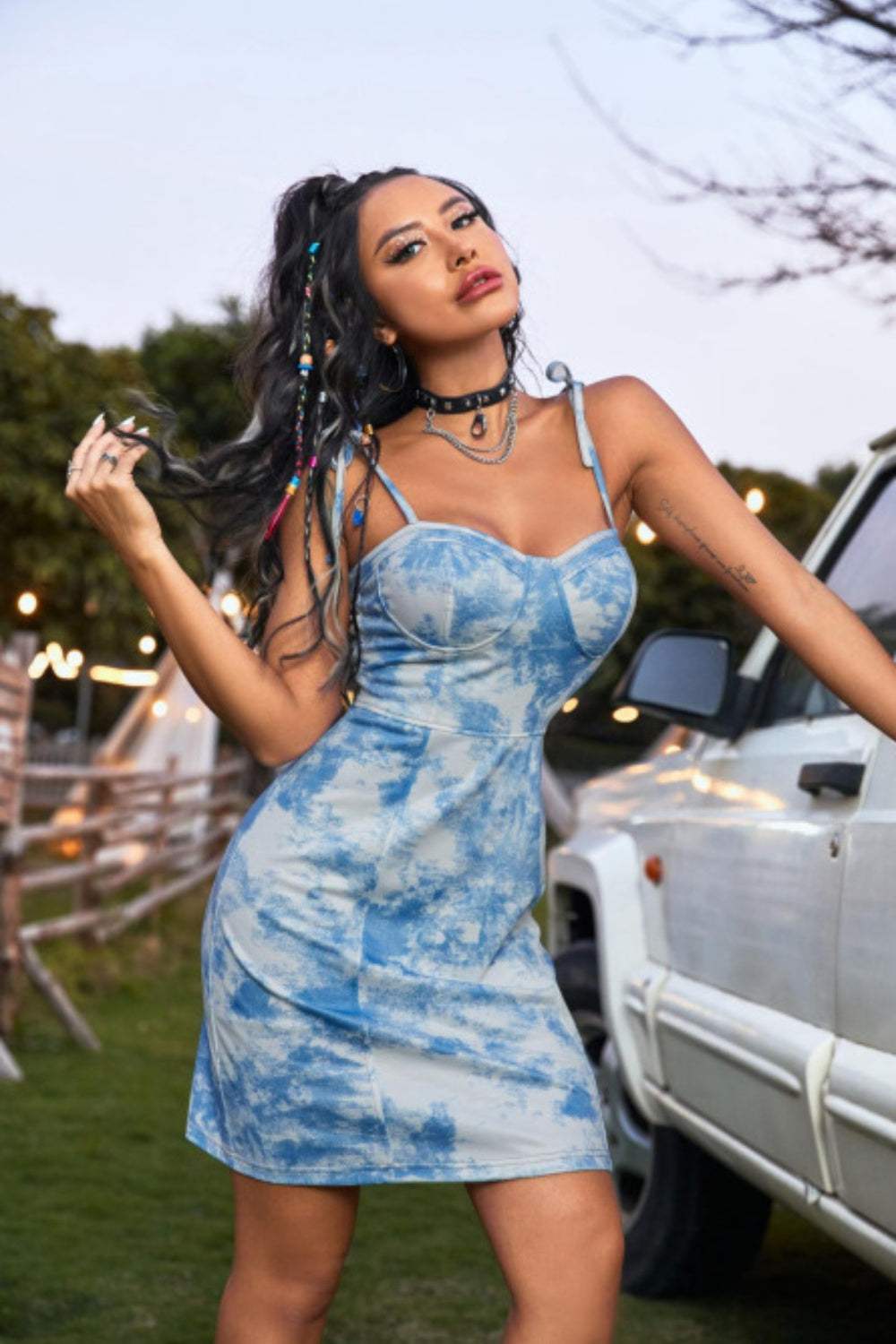 Tied Tie-Dye Sleeveless Mini Cami Dress - Trendsi - Flyclothing LLC