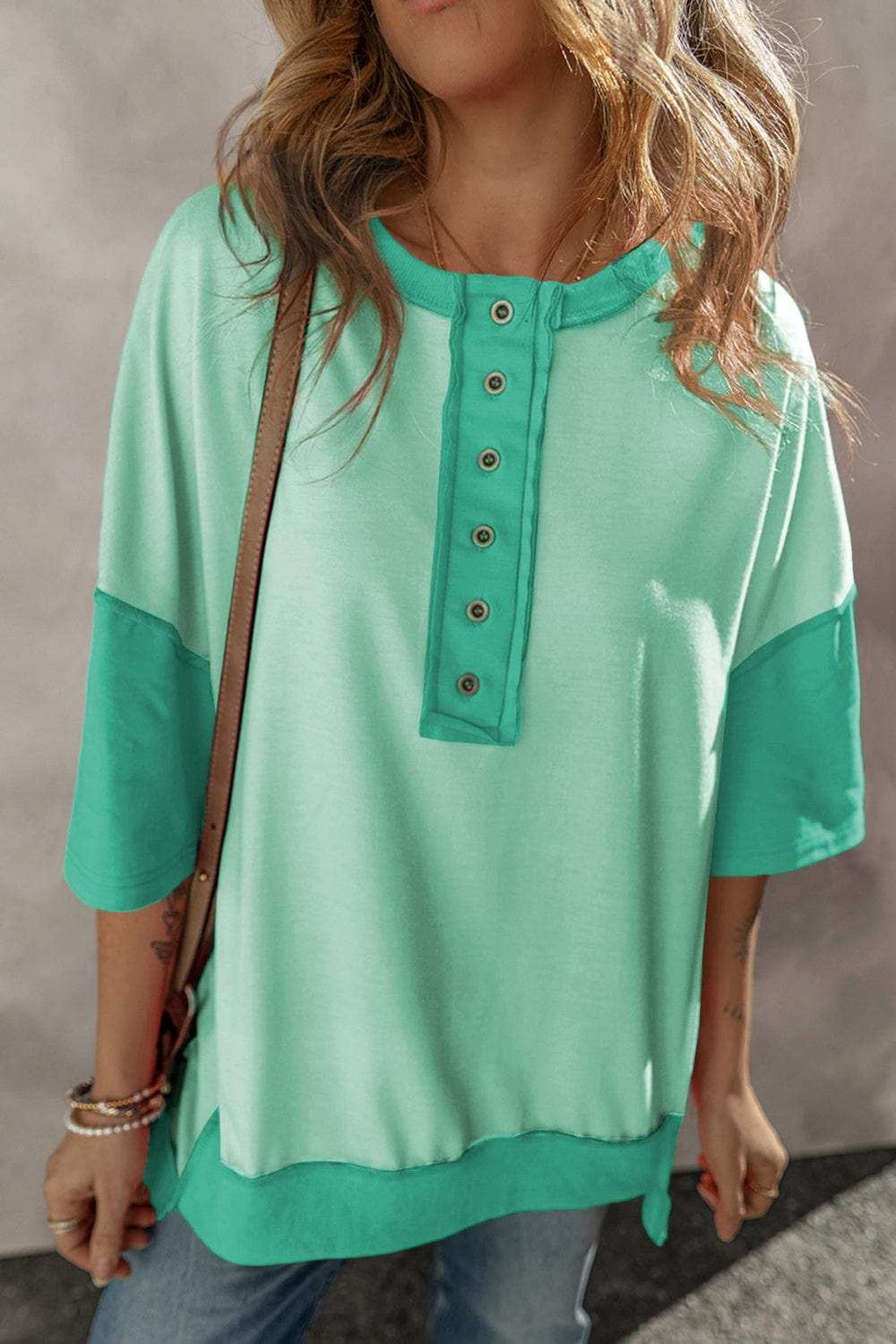 High-Low Round Neck Half Sleeve T-Shirt - Trendsi - Flyclothing LLC