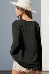 Double Take Full Size Notched Thumbhole Long Sleeve T-Shirt - Trendsi