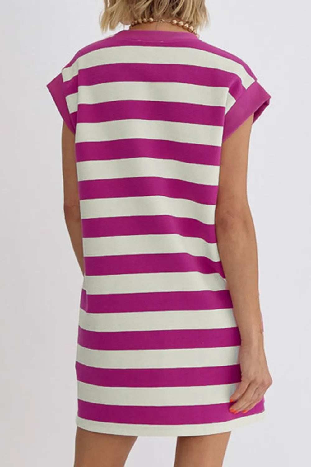 Stripe Cap Sleeve Pocketed Shift Tee Dress - Trendsi - Flyclothing LLC