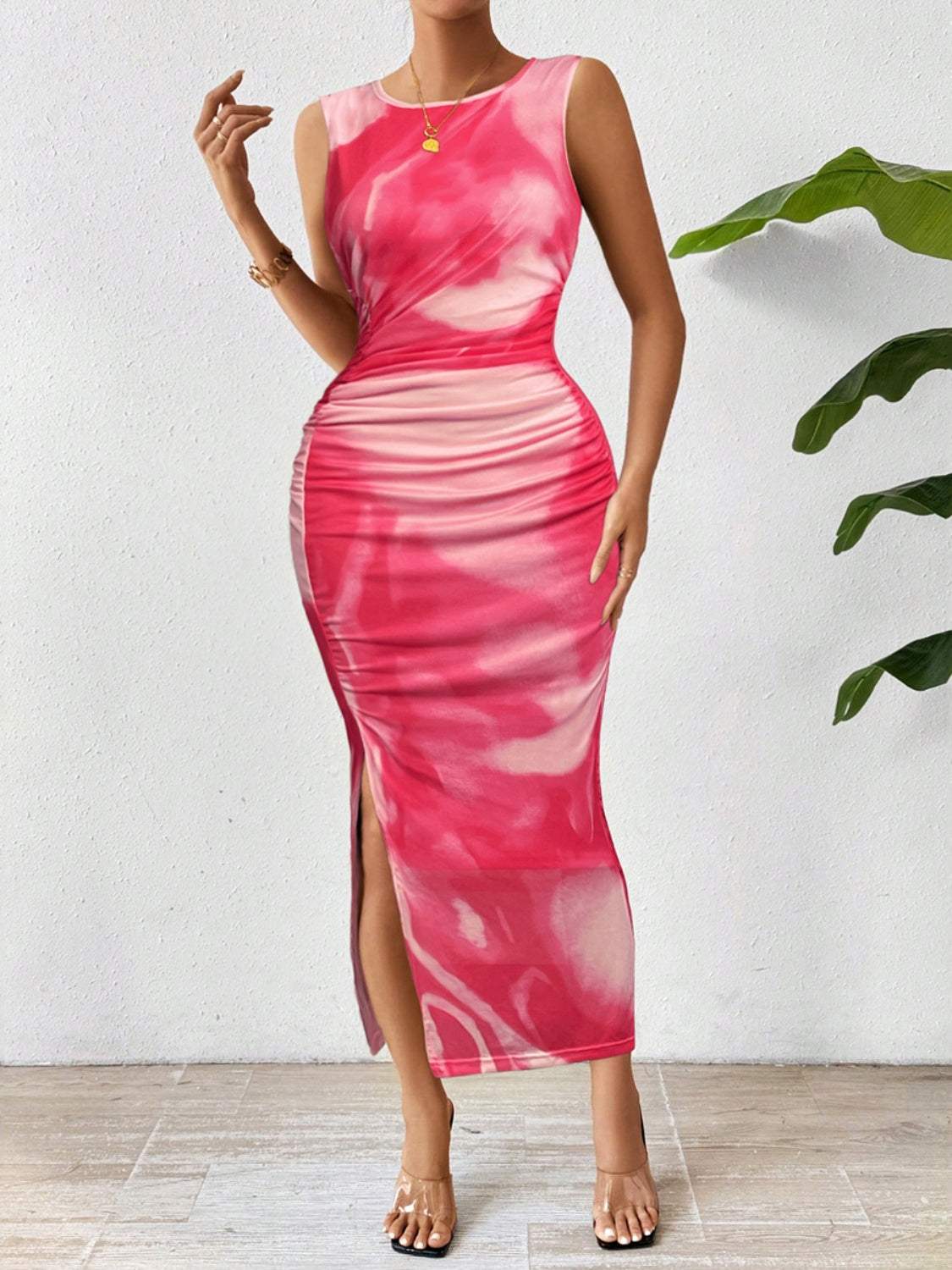 Slit Round Neck Midi Tank Dress - Trendsi - Flyclothing LLC