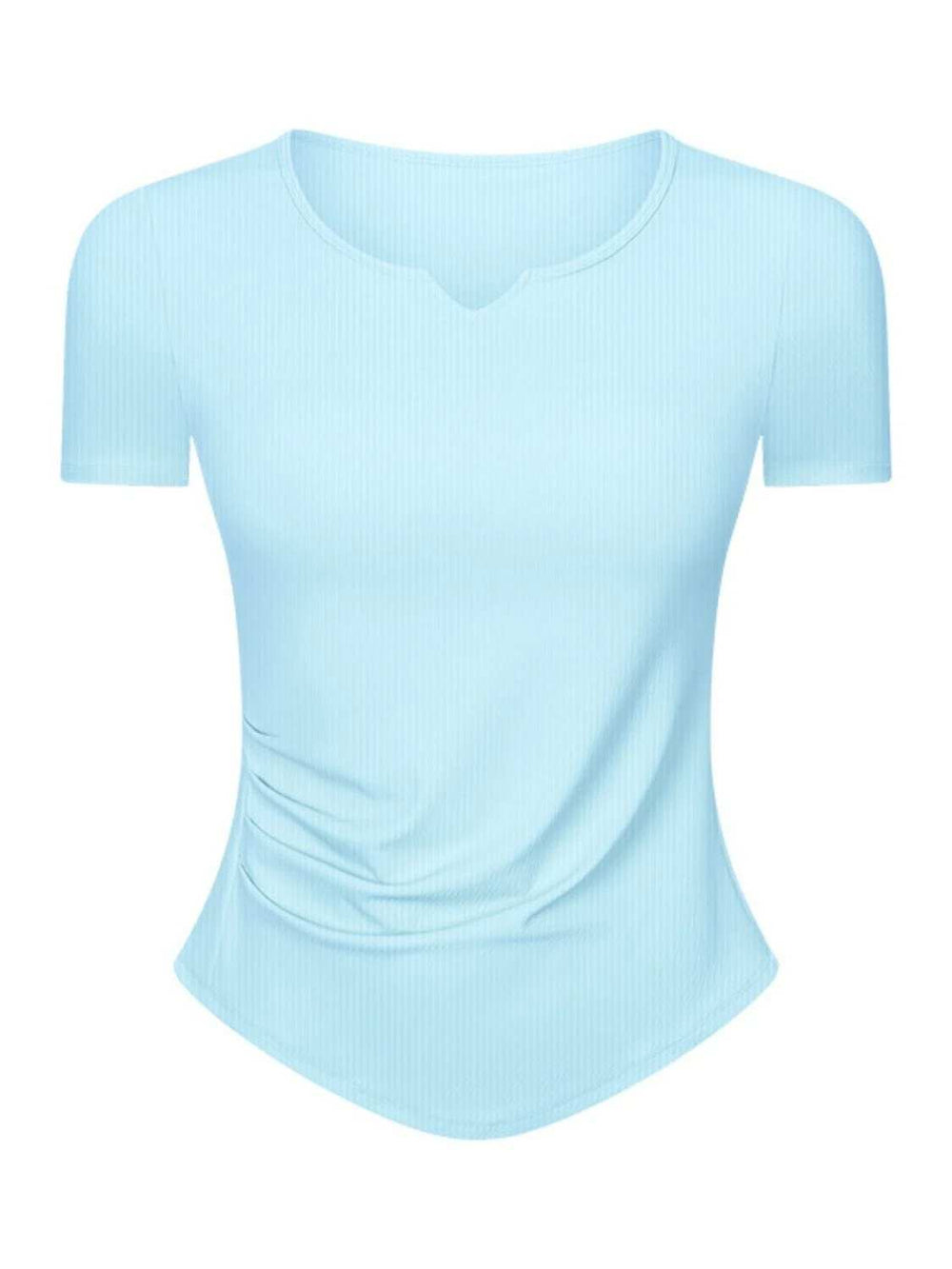 Notched Short Sleeve Active T-Shirt - Trendsi - Flyclothing LLC