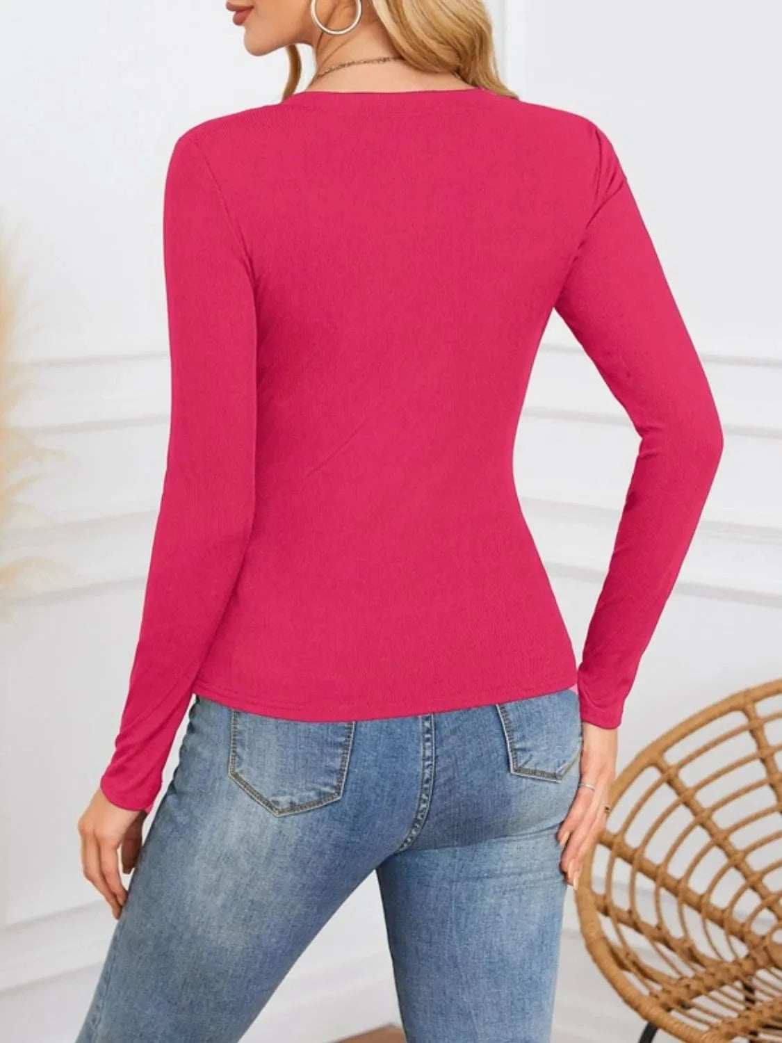 Notched Long Sleeve T-Shirt - Trendsi - Flyclothing LLC