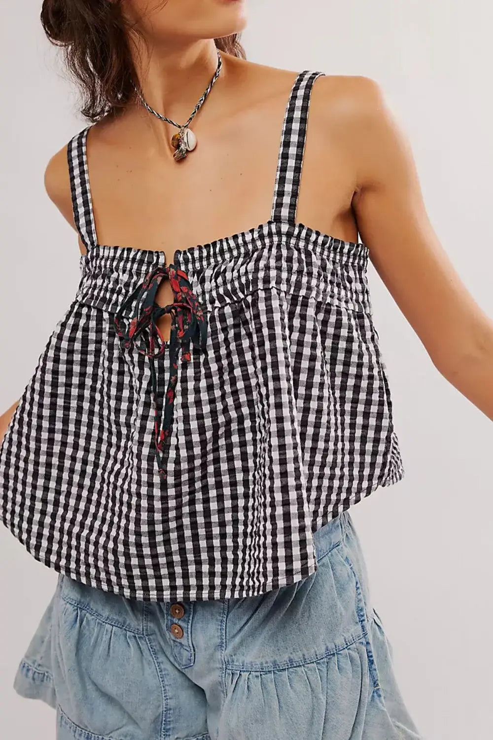 Tied Front Textured Square Neck Cami - Trendsi - Flyclothing LLC