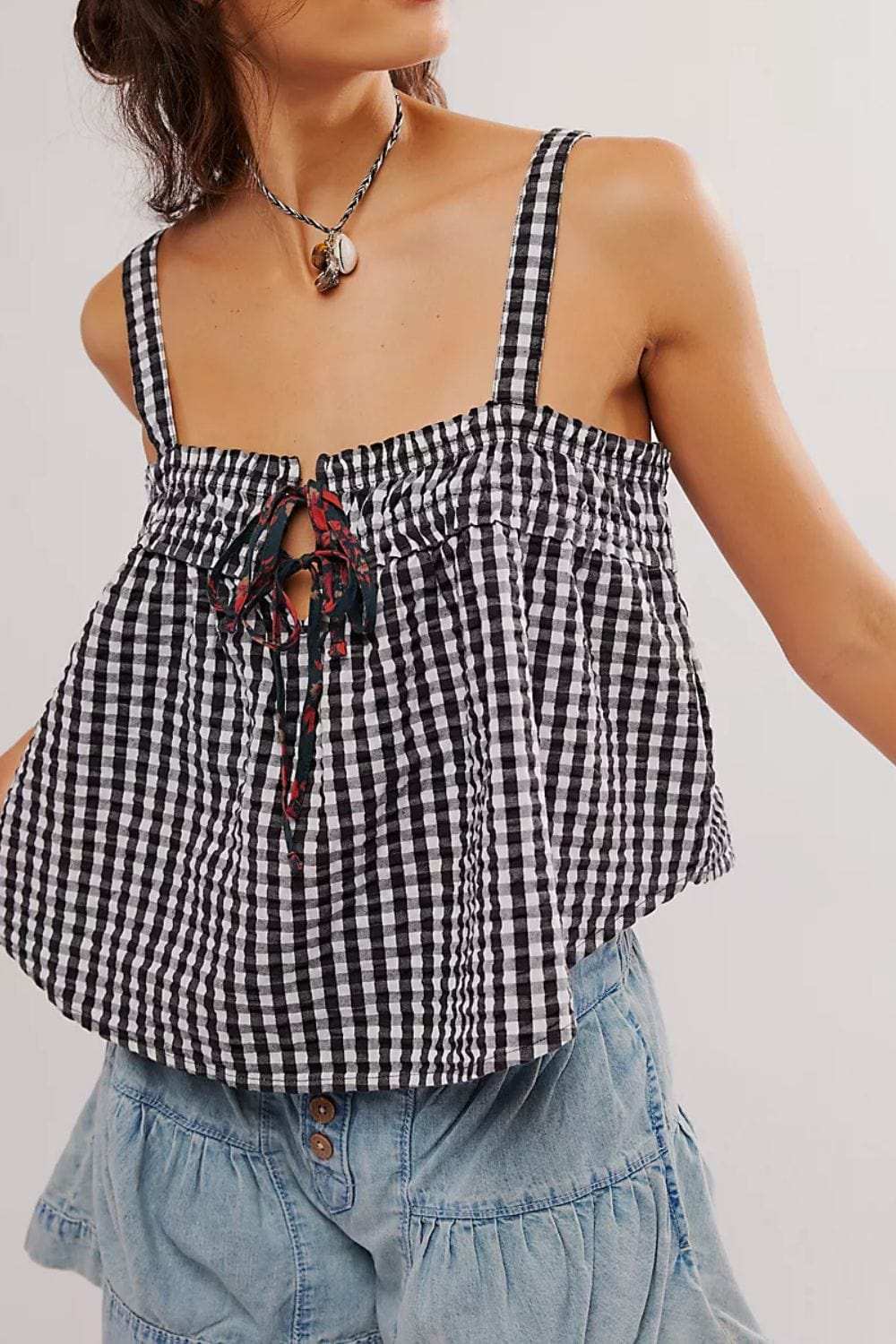 Tied Front Textured Square Neck Cami - Trendsi - Flyclothing LLC