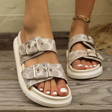 Open Toe Double Buckle Sandals - Trendsi