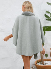 Fuzzy Trim Open Front Poncho - Trendsi
